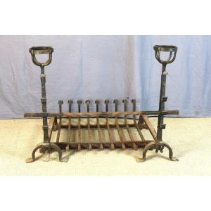 Large Landiers And Fireplace Grate 19th Century