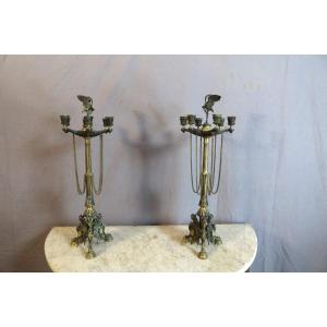 Pair Of Bronze Candelabra In The Barbedienne Style