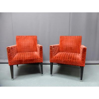 Pair Of Armchairs In Velvet, Twentieth