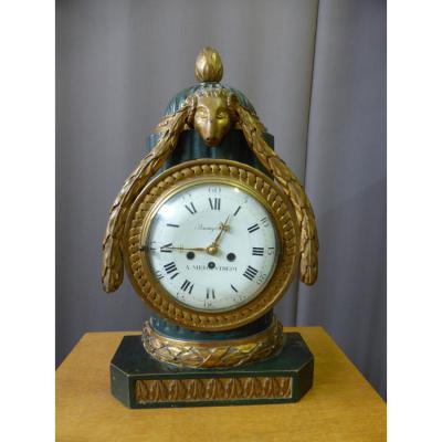 Painted Wood Clock Signed In Baumgartner