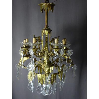 Gilt Bronze Chandelier With Winged Sphinges