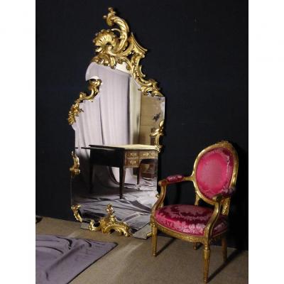 Large Golden Wood Foot Mirror