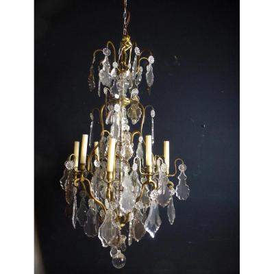 Large Crystal And Bronze Chandelier XIX