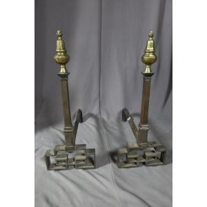 Andirons In Wrought Iron And Bronze