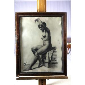 Charcoal Middle XIX Academy Of Woman, Signed And Dated