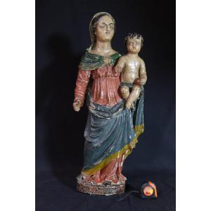 Sculpture " Vierge à l'enfant " XVIII