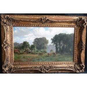 Landscape With Cows By Eugène Berthelon (1829-1914)