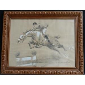 “galloping Horseman And Thoroughbred” By Henri-vincent Anglade