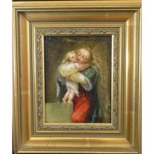 "maternity" Oil On Panel Early 20th Century