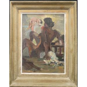 Nude, Oil On Panel By Francis Beaudelot