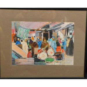 "street Scene, Orientalist Watercolor" By Ginette Rapp
