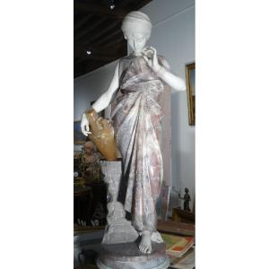 "young Girl With A Pitcher", Marble Sculpture By Emile Boyer 