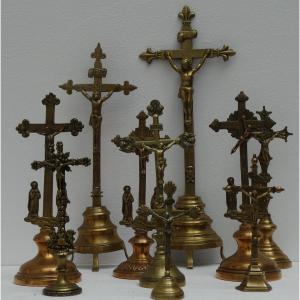 10 Bronze And Brass Crucifixes 19th Century