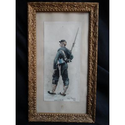 "Militaire en tenue " aquarelle de 1897 par A de Saint Maresville