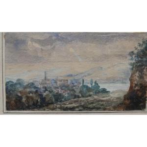 Village, Watercolor By Notte Jeanne, ép. 19th