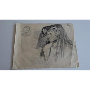 Young Woman, Pencil Sketch By Lucien Jonas