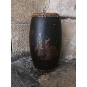 Chinese Polychrome Double-headed Drum. Musical Instrument