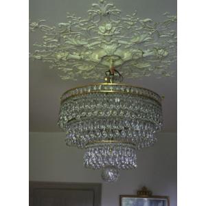 Large Chandelier Ceiling Lamp With 264 Drops Circa 1930 Diameter 60 Cm Height 70 Cm 14 Lights