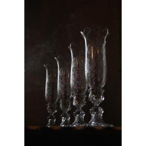 Baccarat 4 Bougeoirs Bambous Avec Ses Photophores Baccarat H 41 Cm Girandoles Parfait Etat