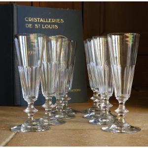 8 Saint Louis Champagne Flutes, Caton Model, Art Deco Period
