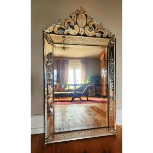 Italian Mirror XIXth Venetian 1m 37 Pat 76 Cm Very Good General Condition Close Guard Engraved