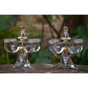 Baccarat Pair Of Candlesticks Stamped Attributed To Georges Chevalier 1947 La Tour Maubourg