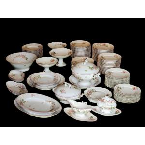 Porcelain Service Late 19th Napoleon III 89 Pieces Bird, Floral, Plant Decorations 