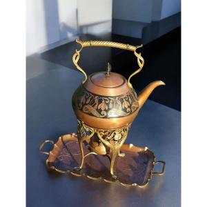 Carl Deffner Art Nouveau Jugendstil Copper Kettle With Tray