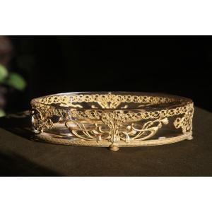 Art Nouveau Crystal And Gilt Brass Planter Circa 1900