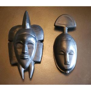 Roger Capron Pair Of African Ceramic Masks From Vallauris, Very Good Overall Condition