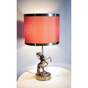 Horse-shaped Desk Lamp Circa 1970 In Chrome Bronze  