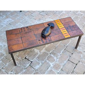 Jean Jaffeux Coffee Table, Circa 1970, With Ceramic Tiles