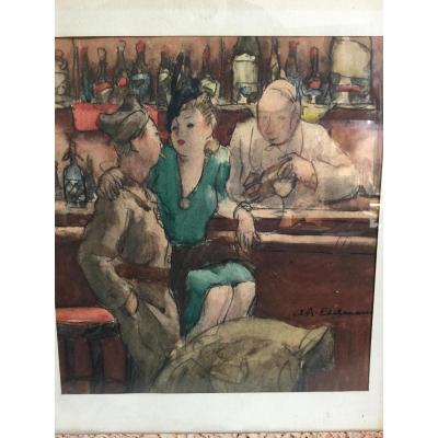 Charles Auguste Edelmann Paris Watercolor Alsace Soultz Sous Foret