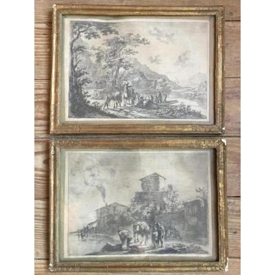 Both Jan Dirksz (1618-1652) Pair Of Engraving Of Both Jean Dirksz With His Goldenwood Frames