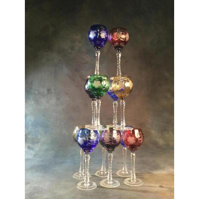 Cristallerie De Lorraine 12 Crystal Glasses Overlay 20 Cm