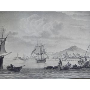 Louis XVI Period Drawing: Panoramic View Of Port Of Sete