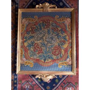 19th Century Petit Point Tapestry, Carved And Gilded Wooden Frame 