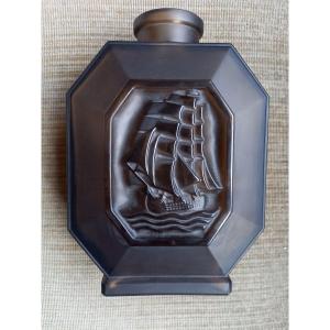 Pressed Smoked Glass Vase Molded By Pierre d'Avesn