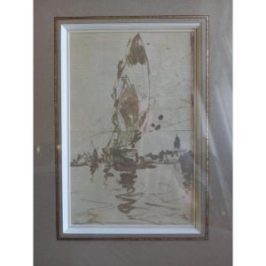 By Amédée Rosier: Sailboat In Front Of Venice