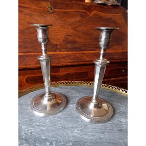 Pair Of Early 19th Century Silver Metal Candlesticks 