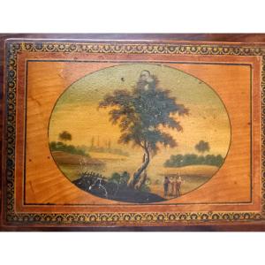 Box Circa 1800, Trompe l'Oeil Nets, Painted Landscape