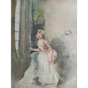 "already Back" Watercolor From The Late 19th Century