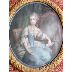 Late 18th Century Pastel: Young Woman At Her Toilet