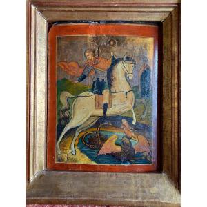 18th Century: Russian Icon. Saint George Slaying The Dragon 