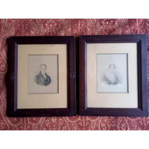 Pair Of Watercolor Portraits Circa 1840