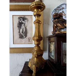 18th Century Gilt Bronze Candlestick Mounted As A Lamp