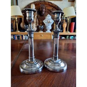 Pair Of Early 19th-century Silver-plated Metal Candlesticks
