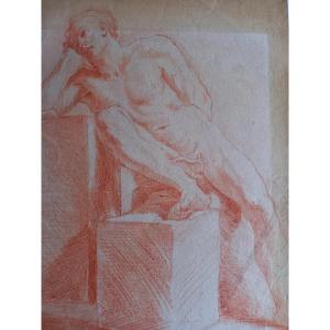 Mid-18th Century, Male Academic Drawing In Sanguine 