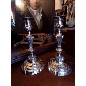 Pair Of 18th-century Silver-plated Metal Candlesticks 