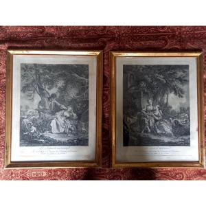 Pair Of Large 18th-century Engravings After Paintings From Madame De Pompadour's Collection 
